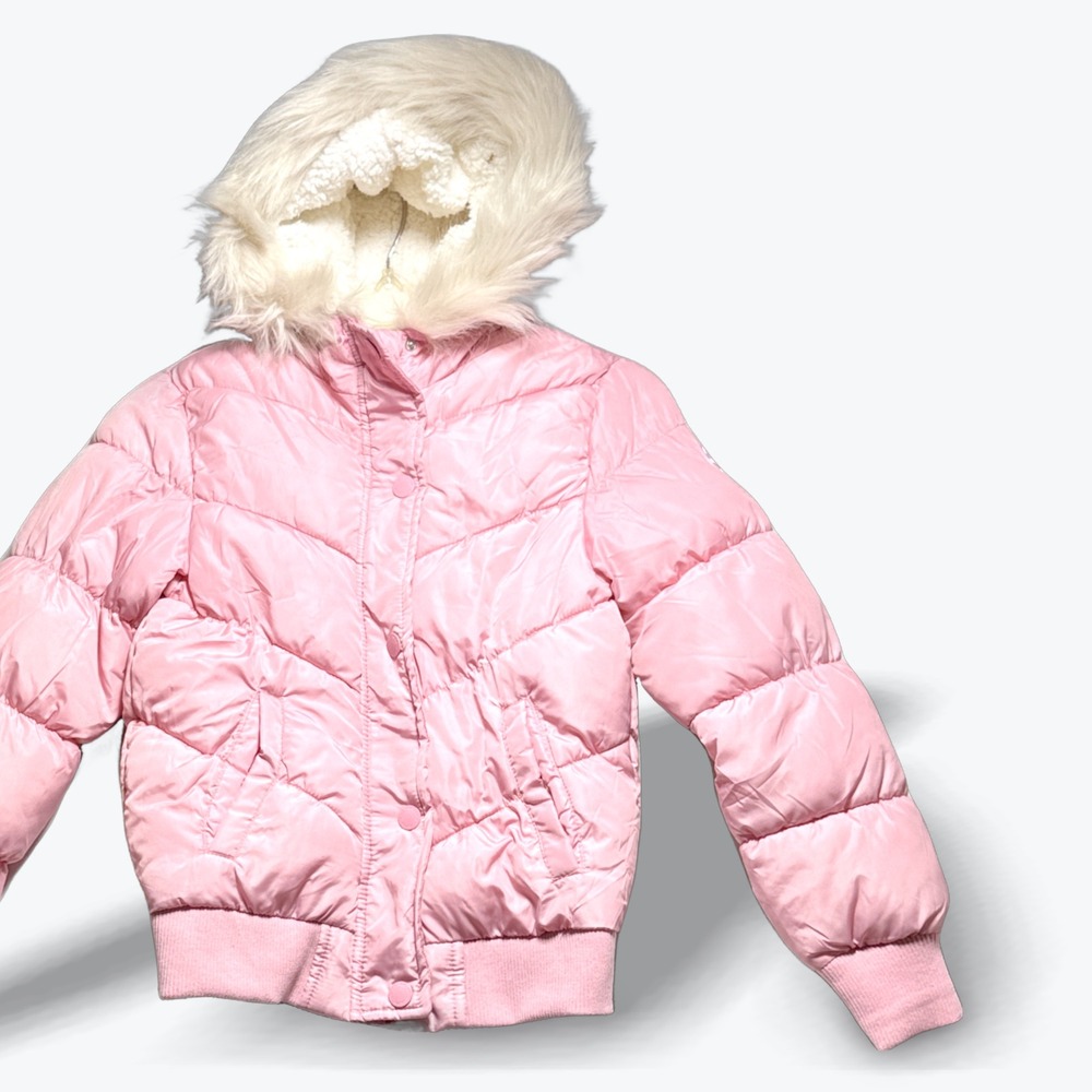 Aeropostale Kids Puffer Jacket Faux Fur Hood Sherpa Lined Pink Winter Coat Med Y